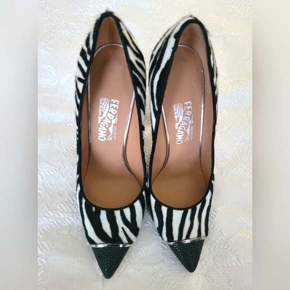Salvatore Ferragamo Shoes - Salvatore Ferragamo Zebra Printed Calf hair Pumps